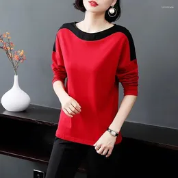 Women's T Shirts Fashion O-Neck Spliced All-match Long Sleeve Tee Shirt Clothing 2024 Autumn Oversized Casual Tops Korean T-Shirt