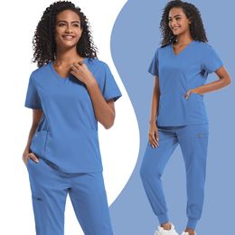 Scrubs uniforms Women Scrub tops joggers Nurse Accessori ospedalieri clinica dentale di bellezza salone spa di lavoro da lavoro clohtes 240418