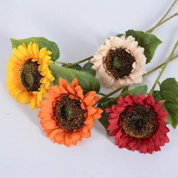 Decorative Flowers 4 PCS Red Artificial Sunflowers Plants Home Decoration Ornament Mixed Colour Bouquet DIY