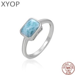 Rings 2021 New Trend 925 Sterling Silver Natural Gemstones Larimar Ring for Women Geometry Design Classic Simple Female Jewelry Dating