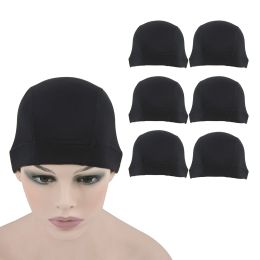 Hairnets 6 pieces Black Dome Wig Caps Weaving Stretchable Cap Hair Net Elastic Nylon Dome Wig Cap for Wig Making