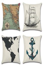 Navigation Navy Blue Nautical Shell Starfish Linen Pillow Marine Cushion Cover Sofa Piaochuang Pad Home Decoration Pillowcase6707113