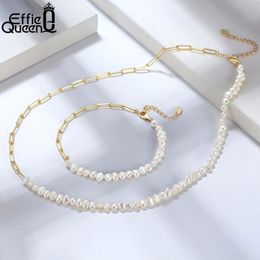 EFFIE QUEEN 14K Gold Natural Freshwater Pearl Choker Necklace for Women 925 Silver Paper Clip Link Chain Necklacs Jewelry GPN13 240412