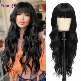 Wigs Human Hair Body Wave Wig With Bangs Long Glueless Wigs With Bangs Brazilian 30 Inch Full Machine Made Wig Natural Black