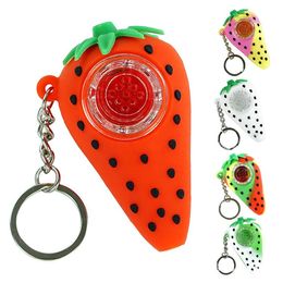 Smoking Accessories Mini Silicone Smoke Pipes Pyrex Glass Oil Burner Pipes Unique Fruit Strawberry Style Small Hand Tobacco Tools With Key Chains dab rig bong