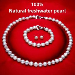 NYMPH Pearl Necklace Jewellery Set Baroque Natural Freshwater Pearl Necklace Bracelet Earring For Women Fine Wedding Gift 240419