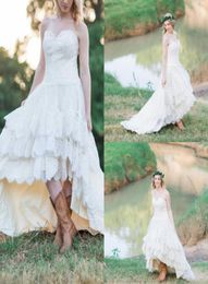 2019 Country Western High Low Wedding Dresses Lace Sweetheart Lace Up Back ALine Tiered Custom Made Bridal Gowns Plus Size China 7944793