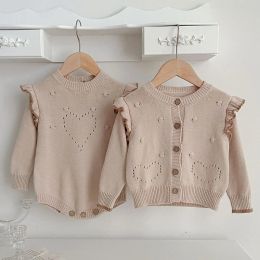 Sets Autumn Winter Korean Style Newborn Baby Girls Knitted Clothing Set Solid Color Cardigan+Jumpsuit Children Knitting Clothes Suit