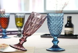 Whole 150ml 4colors European style embossed stained glass wine lamp thick goblets8560985