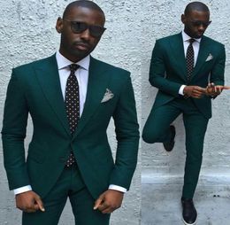 Handsome Hunter Green Men Suit Tuxedos For Wedding Two Pieces Groom Bridal Suits Custom Made Groomsmen Suits JacketPants9611400