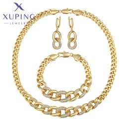 Strands Xuping Jewellery Fashion Charm Gold Plated Three Metal Colours Necklace Earring Bracelets Set for Women Christmas Party Gift