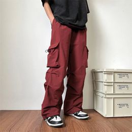 Summer Thin Pants Men Fashion Pocket Cargo Pants Men Japanese Streetwear Hip-hop Loose Straight Pants Mens Oversized Trousers 240422
