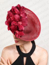 Imitation Sinamay Chic Fascinator Hat Women Elegant Feather Flower Pillbox Cap Hair Clip Bride Wedding Party Chapeau Cap Femme