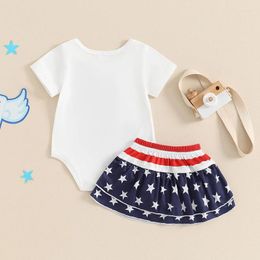 Clothing Sets Baby Girls 4th Of July White Short Sleeve Letter Embroidery Romper Star Stripe Print Culottes