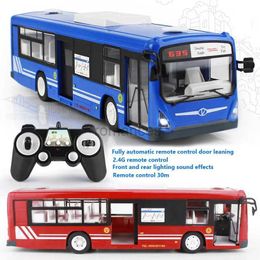 Electric/RC Car 2.4G RC Car Bus 6CH Remote Control City Bus High Speed One Key Open Door RC Bus with Realistic Sound Light 240424