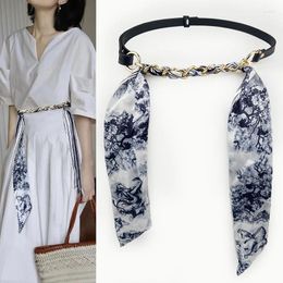 Belts Women Silk Belt Casual Waistband With Adjustable Buckle Scarf Print Flower Girl Jeans Waist Strap Cloth Accessories