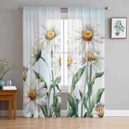 Curtain Spring Plants Daisies Flowers Pastoral Blue Sheer Curtains For Bedroom Living Room Voile Window Tulle Drapes