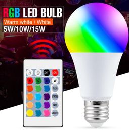 LED Bulbs E27 Smart Control RGB Light Dimmable 5W 10W 15W RGBW Lamp Colorful Changing Bulb Warm White Decor Home9586478