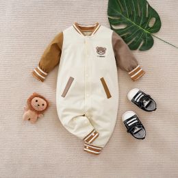 One-Pieces Baby Boy Girl Newborn Cute Cartoon Teddy Bear Embroidered Toddler Baseball Suit Spring And Autumn Long Sleeved Jumpsuit