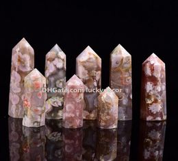 10Pc Natural Madagascar Snowflake Cherry Blossom Flower Agate Tower Point Column Quartz Crystal Healing Sakura Agate Wand Obelisk 2944448