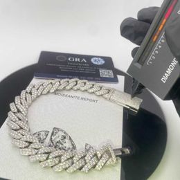 Gioielli designer gioielli hip hop hip hop 15mm VVS Bracciale a catena moissanite S925 Class a scatola lunghe glassata Diamond Cuban Link Brac334k