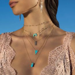 Necklaces New Arrival Rose Gold Silver Colour Blue Turquoises Howlite Blue Stone Crescent moon Horn trendy Necklace For Woman Boho Jewellery