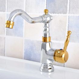 Kitchen Faucets Golden Silver Colour Brass Swivel Spout Bathroom Sink Faucet Basin Cold And Water Mixer Taps Dsfgy2