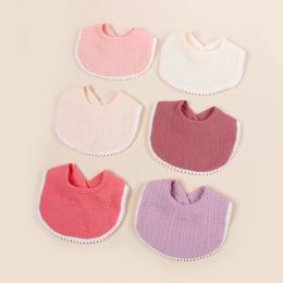 Accessories 6pcs/Lot Double Layer Cotton Muslin Solid Colour Baby Bib Polyester Fabric Lace Dorp Shape Towel With Button