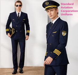 Air Captain Uniform Male Pilot Airline Uniform Coat Professional Suits Hat Jacket Pants aviation Property Workwear Flight Clot5028713