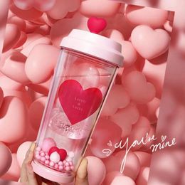 Water Bottles Double-walled Cup Travel Bottle Heart Pattern Double Layer For Couples Leak-proof Home Outdoor