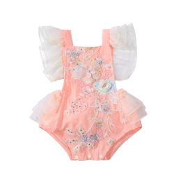 One-Pieces Citgeett Summer Newborn Baby Girls Bodysuit Cute Ruffle Sleeve Floral Embroidered Backless Jumpsuit Clothes