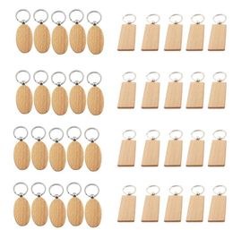 40 Pcs Blank Wooden Key Chain DIY Wood Keychains Key s Gifts Yellow,20 Pcs Oval & 20 Rectangle5588733