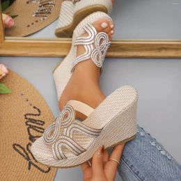Sandals Elegant Woman Heeled Shoes Summer Fish Mouth Thick Soled Wedge Slippers For Women Retro 2024