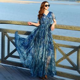 Womens Spring Summer Runway Oversize Maxi Dress Elegant Charming Leopard Print Bohemian Holiday Long Dresses Plus Size Robe 240418