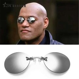 Sunglasses Clip on Nose Glasses Circular Borderless Matrix Morpheus Sunglasses Mini Frameless Retro Mens Glasses UV400 J240423