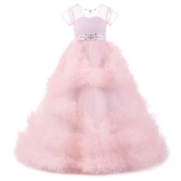 New Arrival Flower Girl Communion Dress Lace Dresses Cute Girl Elegant Pink Wedding Party Ball Gown