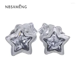 Stud Earrings Authentic 925 Sterling Silver Star Shine Original Pan Clear Cubic Zirconia For Women Wedding Gift DIY Jewelry