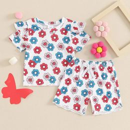 Clothing Sets Fashion Baby Girls Shorts Set Flower Print Short Sleeve T-Shirt With Elastic Waist Summer 2-Piece Outfit 0-3 Years