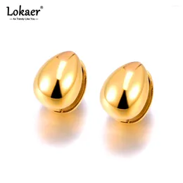 Hoop Earrings Stainless Steel Smooth Water Drop Hollow For Women Anti Allergic Real Gold Plated Statement Jewellery E24017