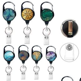 Key Rings 10 Pcs/Lot Fashion Office Supplier Custom Retro Compass Map Plastic Retractable Id Holder Durable Badge Reel With Keychain Dhzzw