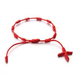 구슬로 된 단순한 빨간 로프 순수한 짠 크로스 펜던트 럭키 브레이슬릿 연인을위한 럭키 브레이슬릿 240423