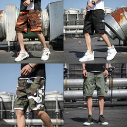 Men's Summer Outdoor Camouflage Cargo Shorts Pocket Cotton Casual Half Pants Mid Waist Drawstring Loose Bib Overalls 7XL 210713