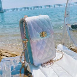 Shoulder Bags Gradient Lattice Crossbody Bag 2024 Summer PU Leather Women's Designer Chain Messenger Phone Purses