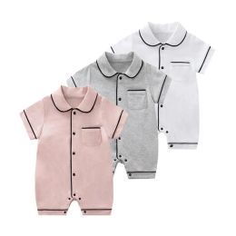 Sets Newborn Baby Romper Summer Toddler Costume Baby Boys Girls Solid Short Sleeve Home Wear Clothing Romper Cotton Pamas Jumpsuit