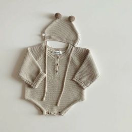 One-Pieces 2023 Spring New Toddler Baby Boys Girls Knitted Bodysuit Infant Kids Jumpsuit With Hat Newborn Knitwear Outfits For 024 Months