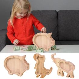 Boxes Wooden Clear Animal Piggy Bank For Boys Girls Kids Dinosaurs Elephant Pig Saving Money Bank Storage Box Christmas Decorative Gif