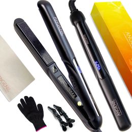 Straighteners ANGENIL Argan Oil Flat Iron Hair Straightener and Curler 2 in 1, Portable Travel Hair Straightening Curling Iron for Women Gift