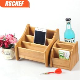 Racks 3 Grid Bamboo Remote Control Storage Box Stationery Remote Control Headphone Cable Cell Phone Desktop Storage Box Organiser