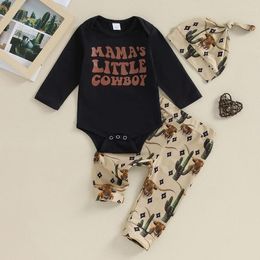 Clothing Sets Autumn Born Baby Boys Clothes Letter Print Long Sleeve O-neck Bodysuits Cactus Cattle Pants Hats Casual Outfits