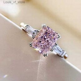 Band Rings Luxury Square Geometry Silver Colours Pink White Stone for Women Wedding Jewellery Gift H240424